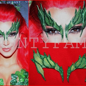 Poison Ivy Leaves Eyebrow Eye mask Leaves GREEN w/ Glitter Trim Leaf Costume Kim Kardashian Comic Con Cosplay