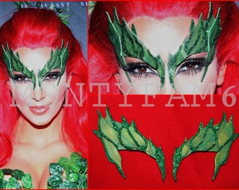 Poison Ivy Leaves Masque pour les yeux et les sourcils Feuilles vertes avec garniture de paillettes Costume de Kim Kardashian Comic Con Cosplay