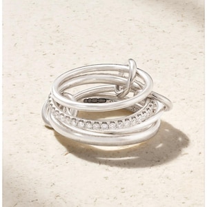 Ring med flera länkar i 925 sterlingsilver, Labbodlad diamantring, Stapelring med 4 fingrar, Sammankopplad band, Vigselring
