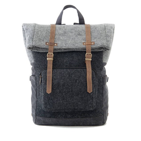 Laptop Bag Backpack, Travel Backpack, School Backpack, Canvas Backpack, laptop bag Men, backpack women, gift for him, BLACK WOOL / CITYCARRY