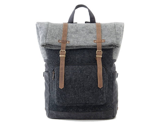 CITYCARRY / Laptop + Travel Backpack / Black Wool Felt