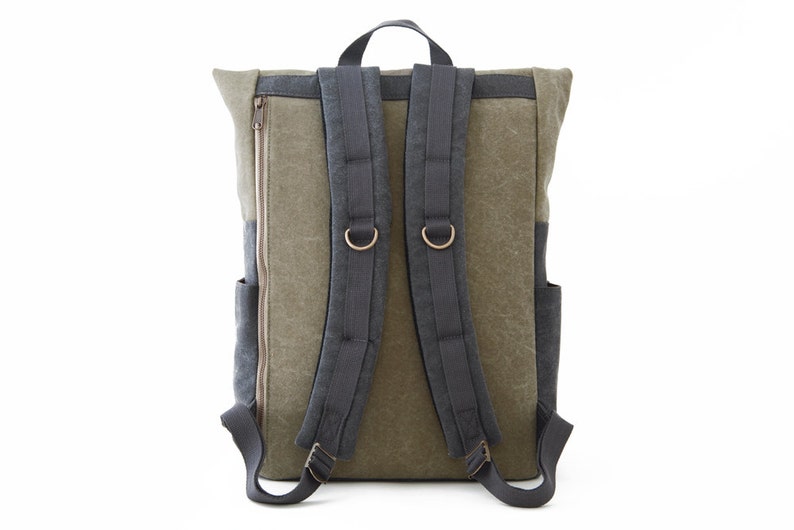 Gray canvas, Laptop Backpack, Work bag, School bag, Unisex bag, for 13 inch laptop, 15 inch laptop, MacBook bag, CITYCARRY image 4