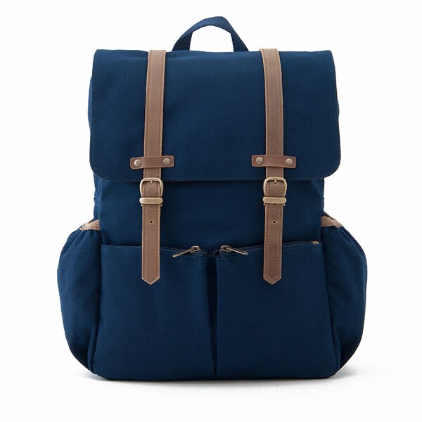 Lightdays Diaper Bag Backpack / Canvas Backpack / Blue