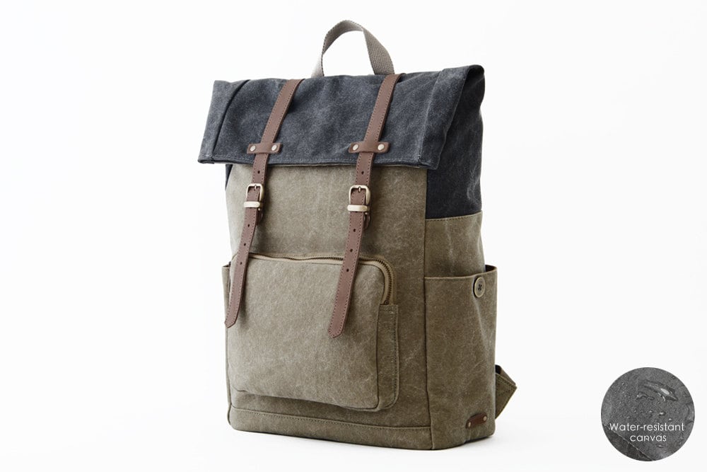 Waxed Canvas Leather Travel Rucksack Canvas With Full Grain