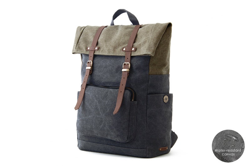 Gray canvas, Laptop Backpack, Work bag, School bag, Unisex bag, for 13 inch laptop, 15 inch laptop, MacBook bag, CITYCARRY image 2