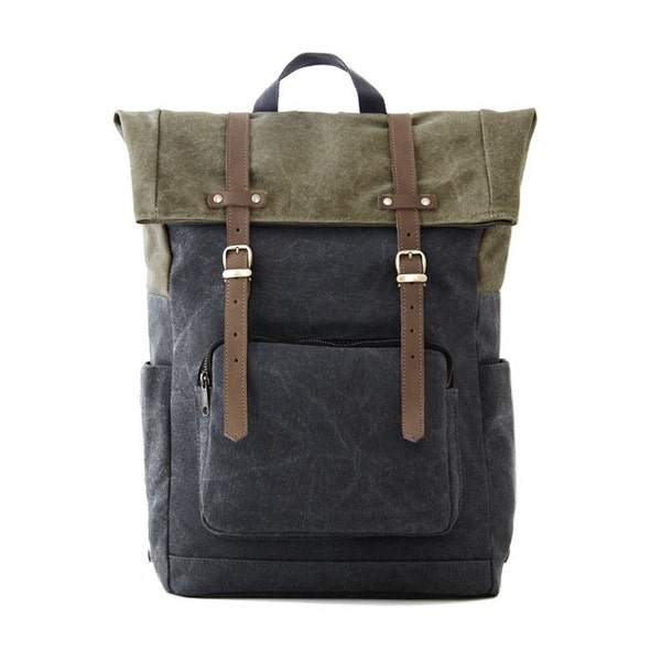 Gray canvas, Laptop Backpack, Work bag, School bag, Unisex bag, for 13 inch laptop, 15 inch laptop, macbook bag, CITYCARRY