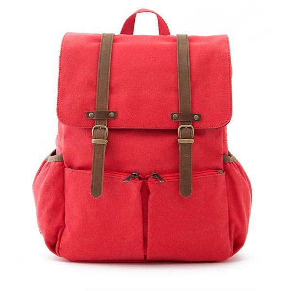 Diaper Backpack / Moms & Dads Diaper Bag / Casual Daypacks / Canvas Backpack / Red Canvas / LIGHTDAYS