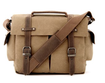 Camera Bag, School Bag, Messenger Bag, Shoulder Bag, Crossbody bag, Handbag, Travel Bag, College Bag, Canvas Bag, Bag, TAN CANVAS / TRAIL