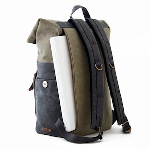 Gray canvas, Laptop Backpack, Work bag, School bag, Unisex bag, for 13 inch laptop, 15 inch laptop, MacBook bag, CITYCARRY image 5