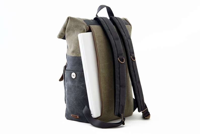 Lona gris, mochila para portátil, bolsa de trabajo, mochila escolar, bolsa unisex, para computadora portátil de 13 pulgadas, computadora portátil de 15 pulgadas, bolsa de macbook, CITYCARRY imagen 5