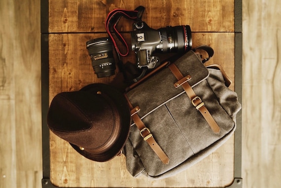 Vintage Canon Green Canvas Camera Bag with Pockets, Detachable Shoulder  Strap