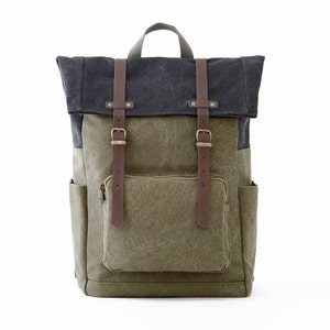 Green Canvas Laptop Backpack: Unisex Work School Bag