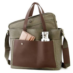 Luiertas, schoudertas, schooltas, met laptophoes, iPad-hoes, kraamcadeau, cadeau voor moeder, ouders als cadeau, LOFT, groen canvas