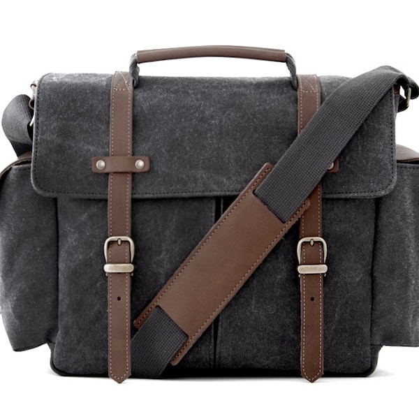 Kameratasche, Unisex Tasche, Schultasche, Schultertasche, Crossbody Tasche, Reisetasche, grau Canvas, Kamera Ausrüstung, Geschenk für Fotografen, TRAIL