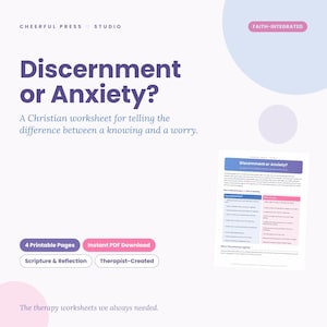 Discernment or Anxiety? Christian Anxiety Worksheet | Faith-Based Therapy PDF, Scripture Self-Reflection, Instant Download Printable