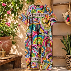 Colorful Patchwork Kimono for Women Boho Kimono Robe Paisley Floral Kaftan Duster Beach Cover Up