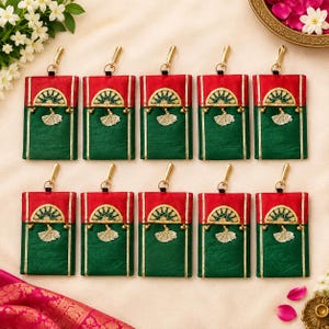 Green Potli Pouch Mobile Bag, Indian Wedding Gift Pouch, 7x5 Inch Traditional Phone Pouch