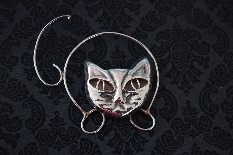 60s Silver Cat Brooch / Modernist Figural Cat Brooch / 1960s Etsy