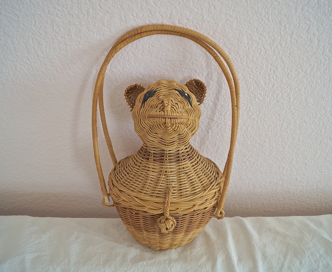 60s Vintage Wicker Animal Purse / Figural Wicker Teddy Bear Etsy