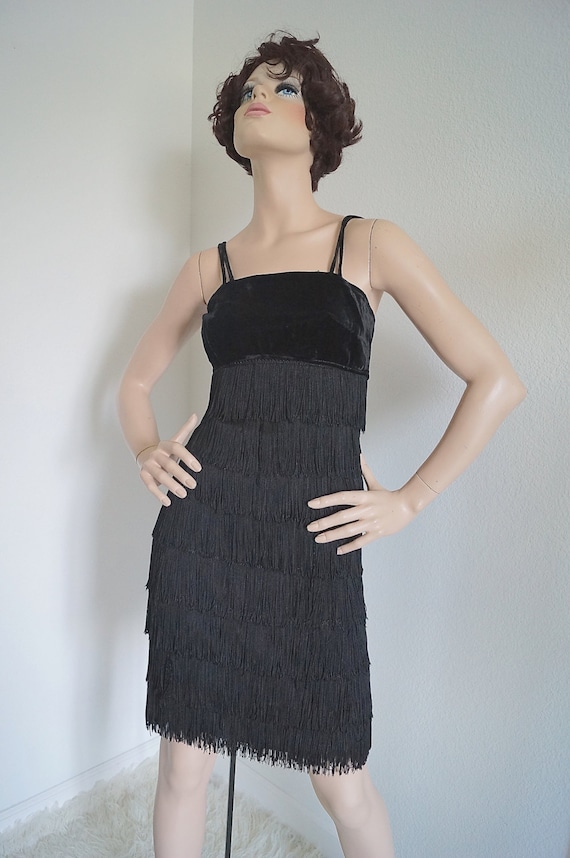 60s Little Black Dress / Flapper Fringe Dress / 1… - image 3