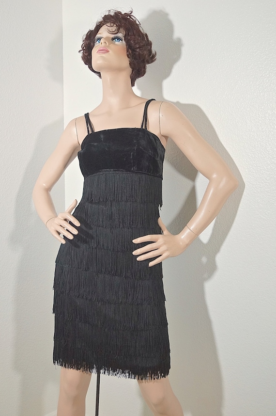 60s Little Black Dress / Flapper Fringe Dress / 1… - image 5