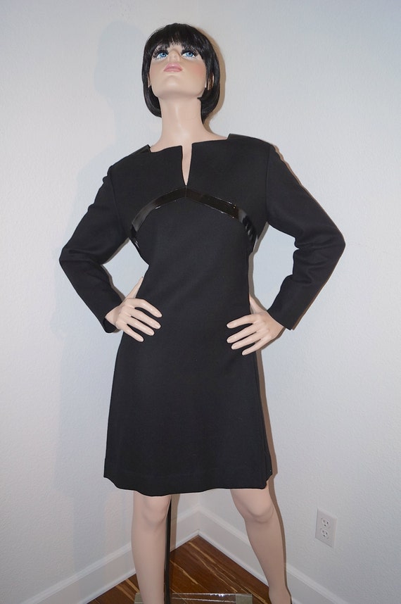 COURREGES Vintage Mod Black Wool A-Line Dress with