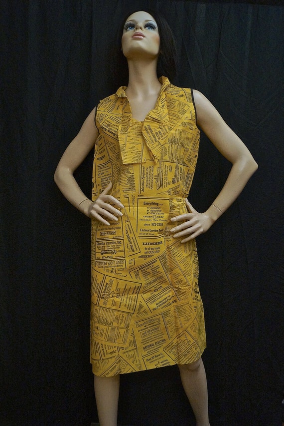 60s Paper Dress / 1960s Yellow Pages Paper Dress /