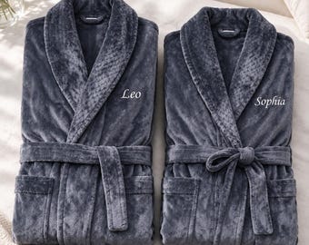 Personalized Name Embroidered Plush Bathrobe, Custom Robe for Men and Women