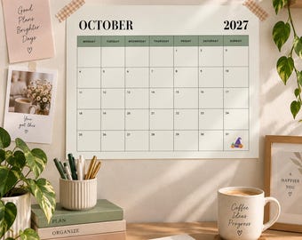 2027 Wall Calendar Printable, A4 Landscape Calendar, Digital PDF Download