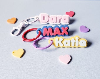 Custom Name Keychain Kid Backpack Custom Name Two Tone Tag for Team 3D Keychain Custom Gift for Kid Personalized Tag for School