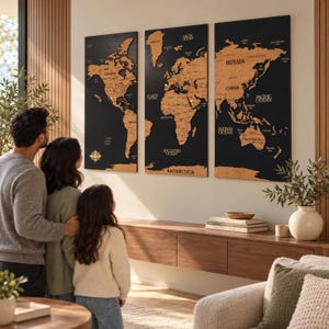 Personalized Wooden Push Pin World Map, Framed Cork Travel Wall Art,Christmas Gift