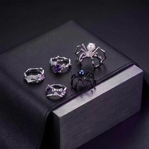 Gothic Spider Ring Set, Y2K Adjustable Open Rings, Dark Statement Jewelry, Halloween Gift for Her,Statement ring,Alt fashion ring