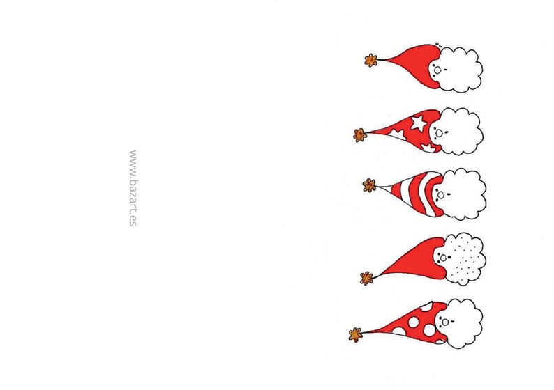 May include: A vertical row of five cartoon characters with white cloud-like heads and red pointed hats, each topped with a small orange star. The hats feature different patterns including stars, stripes, dots, and solid red. Text reads www.bazart.es.