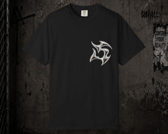 Koszulka z nadrukiem Dark Y2K Tribal, oversize'owa koszulka w stylu gotyckim, koszulka unisex z nadrukiem na plecach