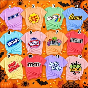 Candy Logo T-Shirt, Snickers Skittles Reese's Nerds M&M's Tees, Matching Family Halloween Shirts, Candy Group Costume