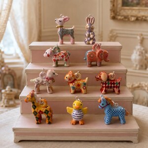 1 Piece Patterned Animal Charm, Mini Giraffe Duck Cat Elephant Horse Dog Deer Rabbit Pendant, DIY Necklace Bracelet Keychain Supply