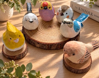 Handgeschnitzte Vogelstatue aus Holz, Vogelschnitzerei aus Holz, Tischdekoration, natürliche Tierfigur aus Holz, einzigartiges Geschenk für Vogelliebhaber