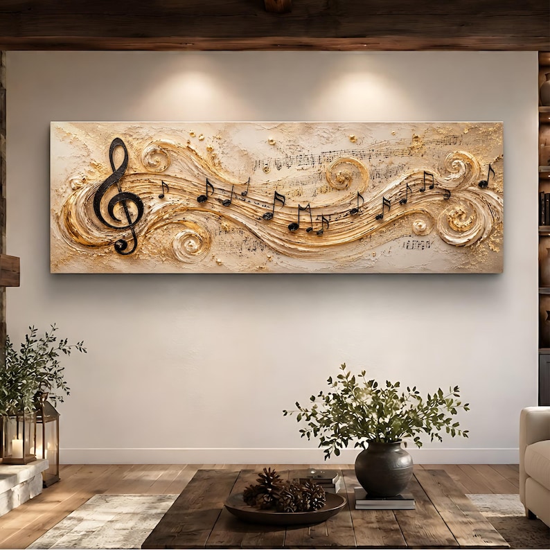 Abstract Treble Clef Golden Music Notes Canvas Print, Treble Clef Wall Art, Elegant Studio ...