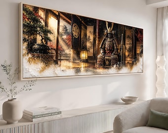 Samurai in Golden Armor Canvas Print, Japanese Warrior Wall Art