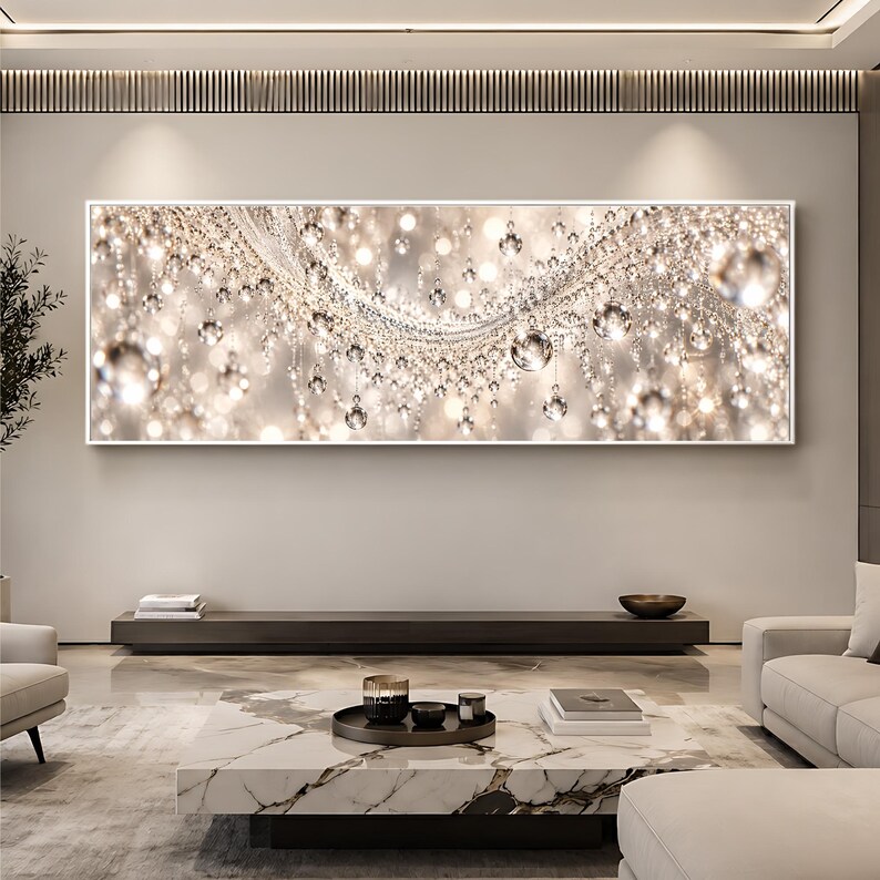 Crystal Cascade Droplets Canvas Print, Silver Abstract Wall Art - Etsy