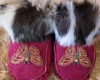 Alaskan Split Fushia Butterfly Moccasins