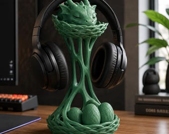 Handgeschilderde hoofdtelefoonhouder in de vorm van een drakennest, fantasievolle decoratie voor je gamingbureau (25 cm hoog)