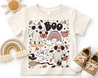 Retro Disney Halloween Ghost Shirt, Cute Spooky Mickey Minnie Boo Toddler Tee, Groovy Halloween Youth Sweatshirt