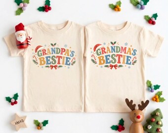 Grandmas Bestie Grandpas Bestie Christmas Shirt, Retro Cousin Matching Xmas Toddler Tee, Christmas Sibling Outfit Youth Sweatshirt