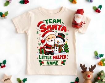 Custom Team Santa Little Helper Shirt, Personalized Santa Snowman Toddler Tee, Christmas Name Kids Youth Sweatshirt