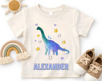 Custom Name Dinosaur Shirt, Watercolor Brachiosaurus Baseball Toddler Tee, Personalized Magic Dino Kids Youth Sweatshirt