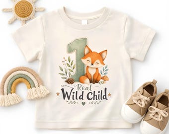 Wild One Fox Birthday Shirt, Cute Woodland Fox Real Wild Child 1st Birthday Toddler Tee, Forest Animals Baby Onesie