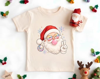 Cool Santa Bubblegum Christmas Shirt, Retro Disco Ball Glasses Santa Toddler Tee, Groovy Christmas Kids Youth Sweater