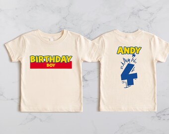 Custom Toy Story Inspired Birthday Shirt, Personalized Front Back Name Age Toddler Tee, Birthday Boy Youth Sweatshirt
