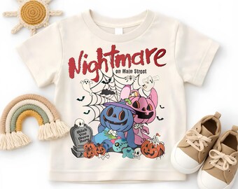 Nightmare On Main Street Halloween Shirt, Cute Spooky Stitch Angel Pumpkin Toddler Tee, Disney Trip Youth Sweatshirt